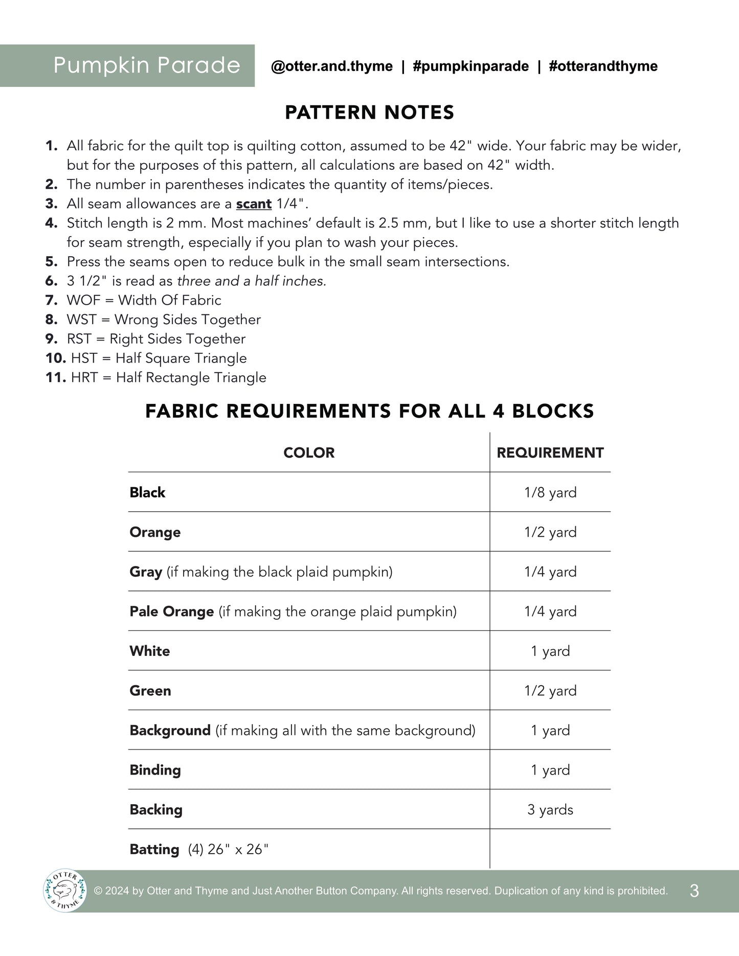 Pumpkin Parade Quilt Block Pattern PDF